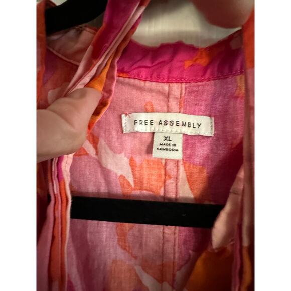Free Assembly Women’s Pink Orange Belted Short Sleeves Midi Shirt Dress Size XL - Picture 5 of 6